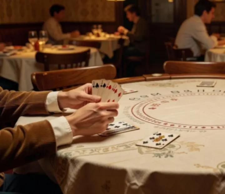 Blackjack w eleganckiej brasserie z winem i żetonami