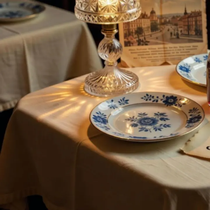 Detal wnętrza brasserie Flavor Patio w ciepłym świetle: lniane obrusy, musztardowe zasłony i dębowe stoły