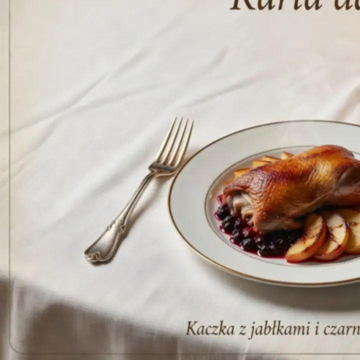 Autorskie danie szefa kuchni na elegancko nakrytym stole w stylu vintage brasserie.