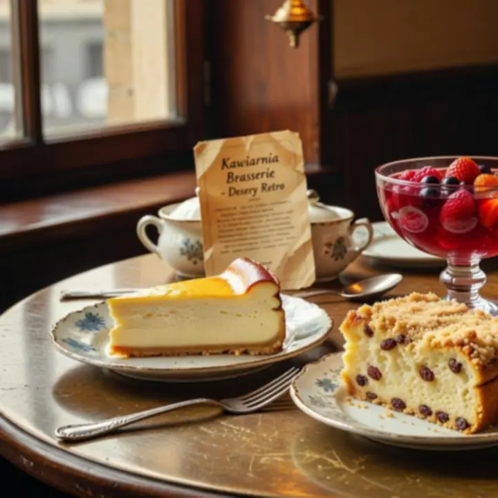 Desery retro w kieliszkach i pucharkach w stylu lat 70. w restauracji Flavor Patio