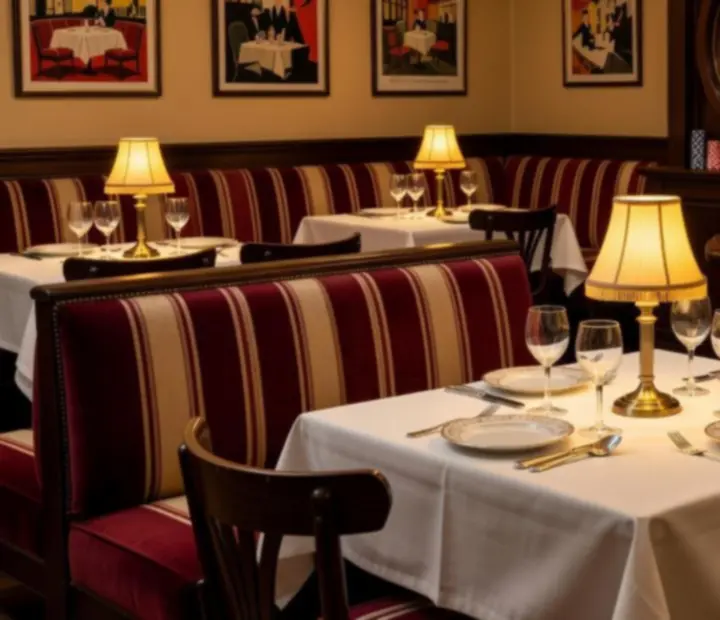 Wieczorna kolacja w restauracji z nastrojowym oświetleniem i kącikiem z ruletką i stołem pokerowym