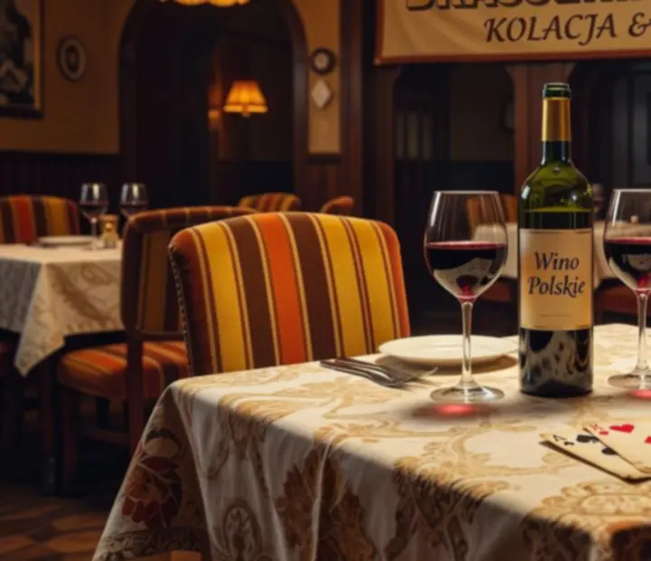 Kolacja z winem w polskiej restauracji z klimatem vintage i stołem do gry w karty