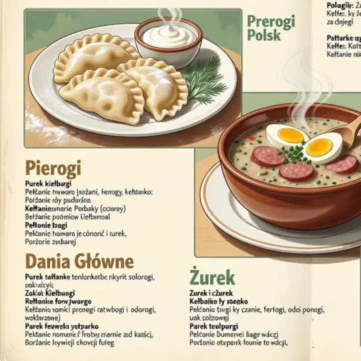 Ilustracja vintage menu z klasycznymi daniami kuchni polskiej