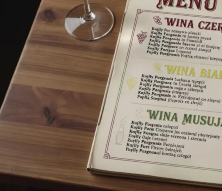 Vintage polskie menu win drukowane na kremowym papierze